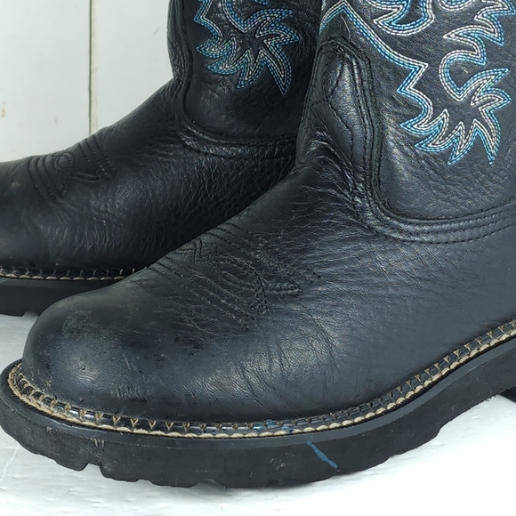 ARIAT Women's Fatbaby US8,5B Black Leather Embroidered Cowgirl Western Boots - Picture 13 of 16